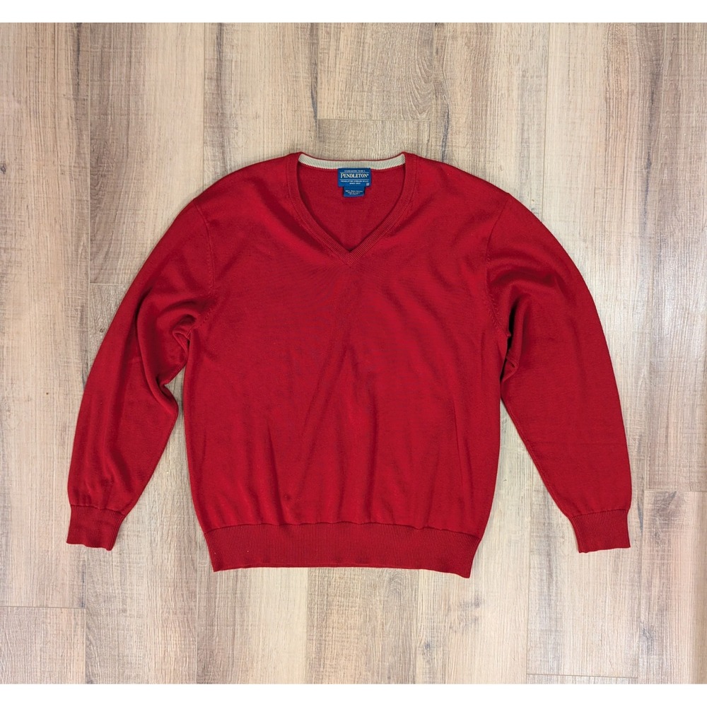 Pendleton Mens Pima Cotton V-Neck Sweater Medium Red Preppy Classic RN 29685
